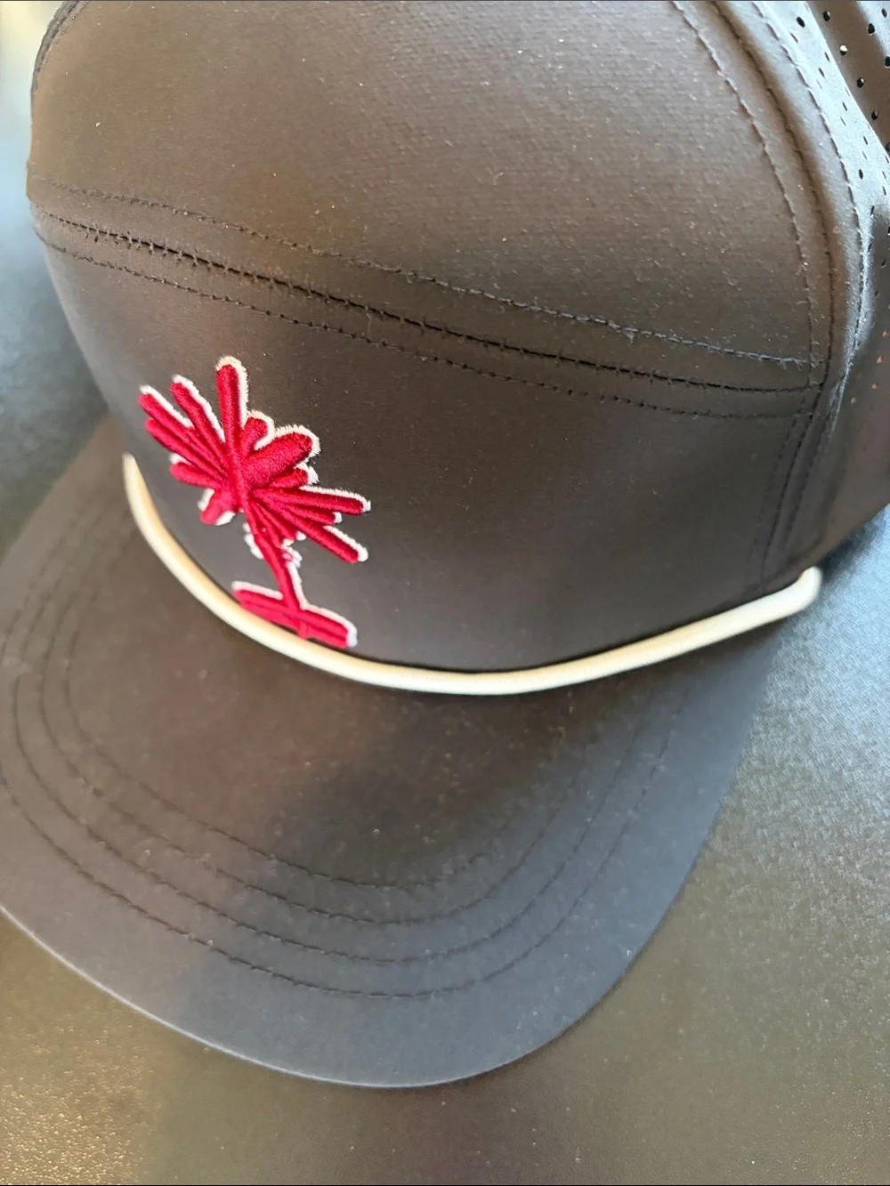 Adult Black Cap with raised Red Palmetto Tree Accent